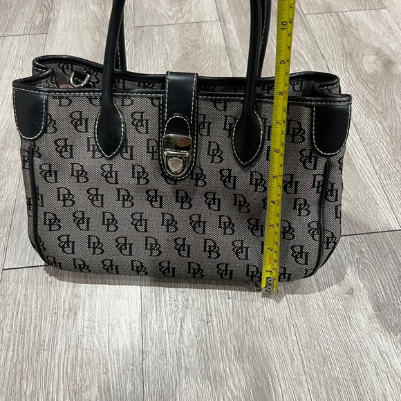 VTG Dooney Bourke Signature Monogram Tote Bag Black Gray Leather Trim 90s Y2K - Picture 6 of 11
